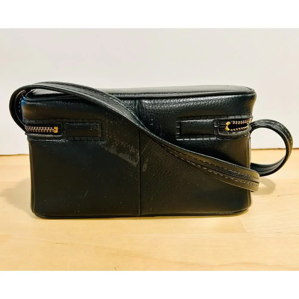 Vintage Kodak Camera Bag Black Faux Leather Crossbody Case Small Retro